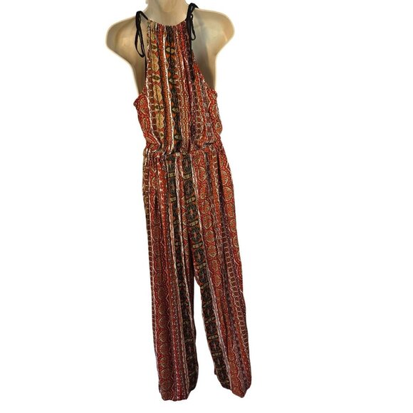 Toxik3 Boho Sleeveless Halter Jumpsuit Womens Size 2X Blouson Elastic Waist NEW - Picture 2 of 11